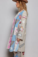 POL Mixed Patchwork Lace Trim Maxi Cardigan in Sand Multi