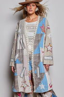 POL Mixed Patchwork Lace Trim Maxi Cardigan in Sand Multi