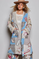 POL Mixed Patchwork Lace Trim Maxi Cardigan in Sand Multi