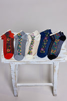 POL Floral Embroidered Lace Trim Crew Socks