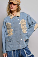 Load image into Gallery viewer, POL Denim Striped Jacket with Studded Flower Patches in Stripe Denim
