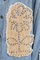POL Denim Striped Jacket with Studded Flower Patches in Stripe Denim