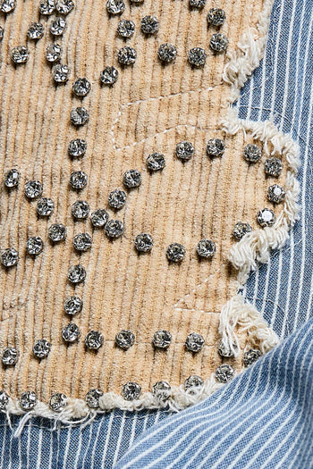 POL Denim Striped Jacket with Studded Flower Patches in Stripe Denim