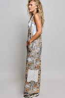 POL Vintage Patchwork Overalls in Ash Grey/Floral