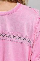 POL Knit Top with Ruffle Detailed Mixed Lace in Candy Pink