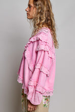 Load image into Gallery viewer, POL Knit Top with Ruffle Detailed Mixed Lace in Candy Pink
