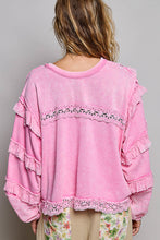 Load image into Gallery viewer, POL Knit Top with Ruffle Detailed Mixed Lace in Candy Pink
