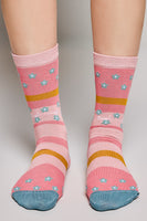 POL Mixed Print Colorblock Crew Socks