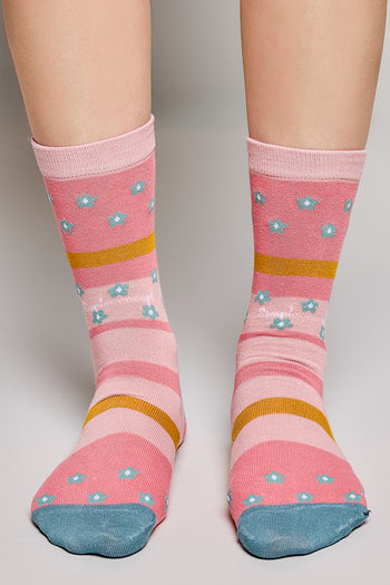 POL Mixed Print Colorblock Crew Socks