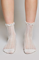 POL Pearl Embellished Knit Socks