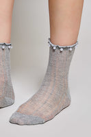 POL Pearl Embellished Knit Socks