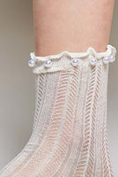POL Pearl Embellished Knit Socks