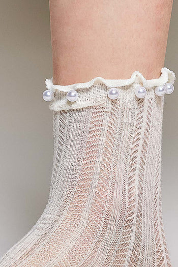 POL Pearl Embellished Knit Socks