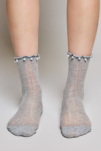 POL Pearl Embellished Knit Socks