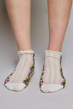 Load image into Gallery viewer, POL Floral Embroidered Lace Trim Crew Socks
