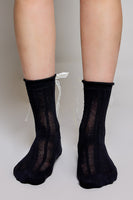POL Cable Knit Lace Cuff Crew Socks