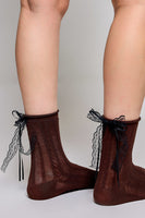 POL Cable Knit Lace Cuff Crew Socks