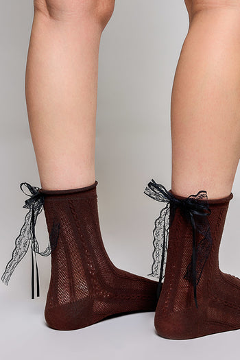 POL Cable Knit Lace Cuff Crew Socks
