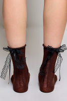 POL Cable Knit Lace Cuff Crew Socks