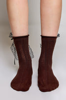 POL Cable Knit Lace Cuff Crew Socks