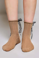 POL Cable Knit Lace Cuff Crew Socks