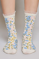 POL Floral Print Ruffle Crew Socks