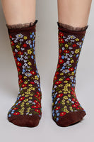 POL Floral Print Ruffle Crew Socks