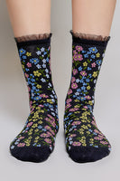 POL Floral Print Ruffle Crew Socks