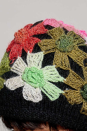 POL Mixed Color Yarn Flower Bucket Hat in Black