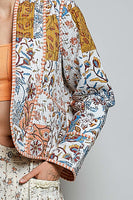 POL Quilted Patchwork Kimono Jacket in Ivory Mutli