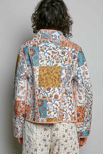 POL Quilted Patchwork Kimono Jacket in Ivory Mutli