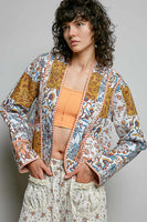 POL Quilted Patchwork Kimono Jacket in Ivory Mutli