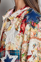 POL Mixed Patchwork Button-Front Jacket in Coral Multi
