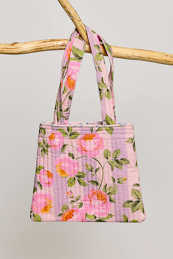 POL Botanical Floral Quilted Tote Bag in Lavender Multi