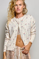 POL Floral Print Button Front Knit Cardigan in Cream