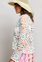 Load image into Gallery viewer, POL Flower Knit Crochet Top in Off White/Mint
