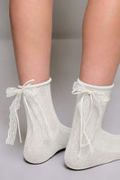POL Cable Knit Lace Cuff Crew Socks