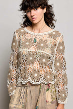 Load image into Gallery viewer, POL Scalloped Floral Crochet Knit Top in Mocha Multi
