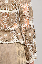 Load image into Gallery viewer, POL Scalloped Floral Crochet Knit Top in Mocha Multi
