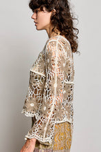 Load image into Gallery viewer, POL Scalloped Floral Crochet Knit Top in Mocha Multi

