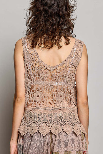 POL Crochet Sleeveless Top in Choco