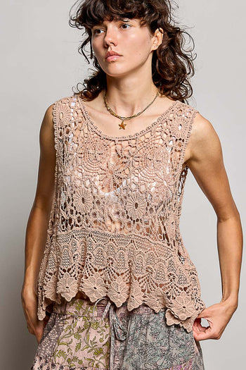 POL Crochet Sleeveless Top in Choco