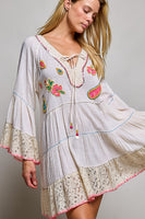 POL Linen Embroidered Sequin Dress in Natural Multi