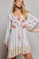 POL Linen Embroidered Sequin Dress in Natural Multi