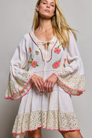 POL Linen Embroidered Sequin Dress in Natural Multi