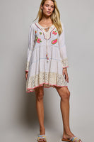 POL Linen Embroidered Sequin Dress in Natural Multi