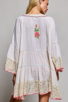 POL Linen Embroidered Sequin Dress in Natural Multi
