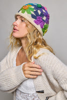 POL Mixed Color Yarn Flower Bucket Hat in Cream