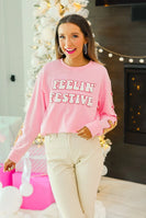Grace+Emma Feelin' Festive Sweatshirt in Pink