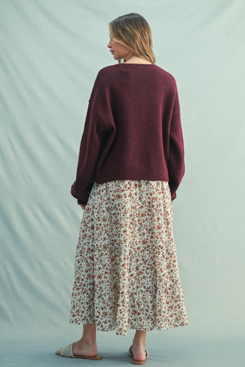 Wishlist Brushed Knit Sweater with Bow Detail Front in Bordeaux